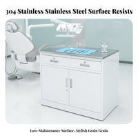 Multi-Functional Storage Oral Health Medical Cabinet Waterproof Medical Sink Cabinet Adjustable Shelves Medical Treatment Counter Wood Grain Finish for Dentists, Beauticians, Hospital, Beauty Salon, Laboratory