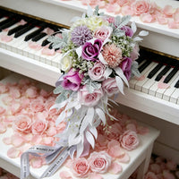 Handmade Korean Design Hand Floral Arrangement Realistic Look Pink and Purple Artificial Floral Arrangement Real Feel for Brides