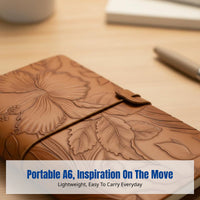 Portable A6 Vintage Embossed Notebook, Thick Lined & Blank Pages, PU Leather Cover, Travel