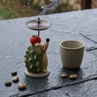 Hedgehog Incense Holder Hand-Painted Garden Incense Ornament Hedgehog Ash Tray Textured Cartoon Style for Courtyard, Outdoor