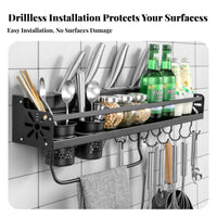 Rust-Resistant Multifunctional Kitchen Rack Drillwithout Drilling Installation Wall-Mounted Seasoning Rack Space-Saving Household Storage Strong Adhesion for Home Organizers, Renters, Homeowners, Small Areas, Apartment, Inside Cabinet Doors, Bathroom