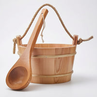 Sauna Bucket with Rope Handles Rustic Wooden Sauna Bucket and Ladle Set Traditional for Spa Professionals, Steam Room, Bathhouse