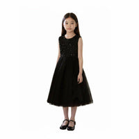 Lined Inside Black Sequin Princess Dress Easy to Clean Girl's Tulle Performance Gown Sleeveless Sequin Bodice Dress for Students, Recital, Party, Wedding