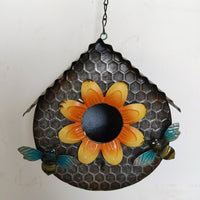 Hanging Bird Feeder with Iron House Design, Waterproof Outdoor Bird Feeder for Garden Decor, European Style Hollow Garden Bird Feeder for Patio