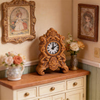 Miniature Clock with Base Vintage-Style Dollhouse Clock Ornate Decoration for Collectors, Hobbyists, Desktop Display, Room Vignettes
