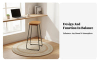 Solid Wood Seat Industrial Bar Stool with Backrest Simple Design Industrial Low-Back Stool Modern Aesthetic Counter Chair Sturdy Frame for Homeowners, Business Owners, Couples, Balcony, Kitchen Island, Restaurant, Dining Room