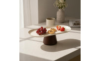 Pedestal Serving Tray Wooden Oval Pedestal Tray Elevated Decorative for Dining Room, Kitchen