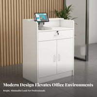 Multifunctional Modern Reception Desk Easy to Clean Reception Desk Sturdy Construction Retail Checkout Counter Multiple Storage Options for Receptionists, Office Workers, Business Owners, Lobby, Medical Office, Restaurant