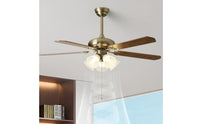 Retro Overhead Fan Light Remote Adjustable Glass Shade Overhead Fan Pull Chain Home Lighting