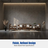 Walnut Wood Sofa, New Chinese Style, Living Room Furniture, Tranquil Look, Cotton Linen