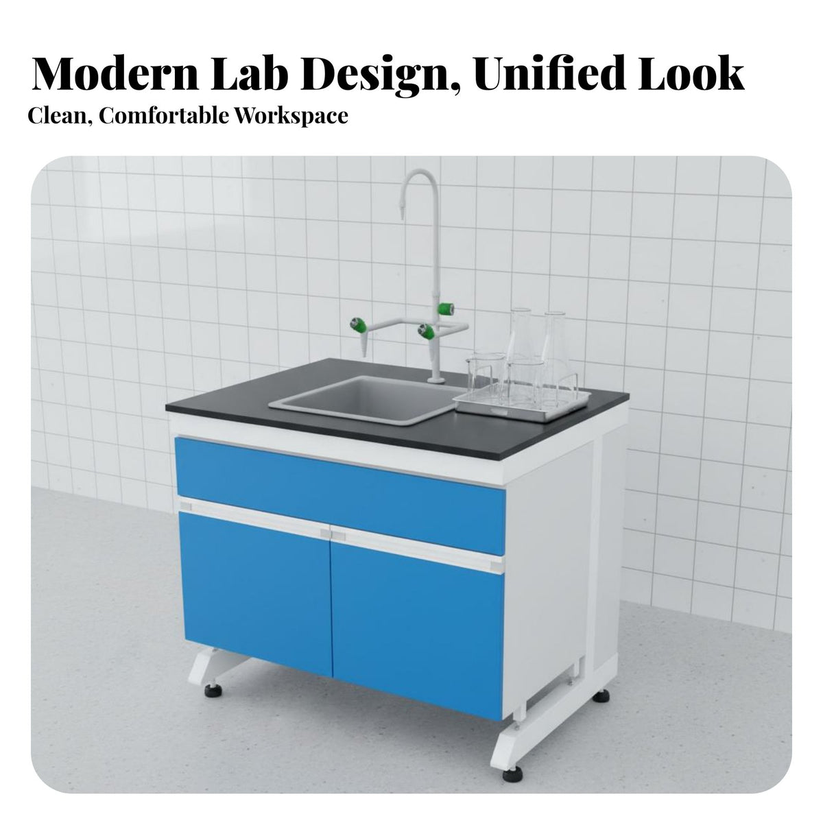 Steel-Framed Wooden Lab Sink Bench Reactive and Alkali Resistant Lab Sink Unit Strong Load-Bearing for Researchers, Scientists, School, Hospital