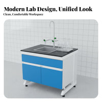 Steel-Framed Wooden Lab Sink Bench Reactive and Alkali Resistant Lab Sink Unit Strong Load-Bearing for Researchers, Scientists, School, Hospital