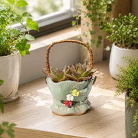 Geometric Flower Pot, Modern Herb Pot with Handle, 11cm Ø for Houseplants, Corrosion-Resistant Plant Pot for the Desk
