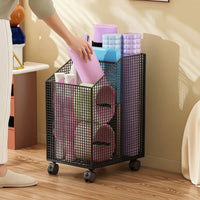 Fitness Mat Storage Cart Fitness Exercise Gear Holder with Wheels Metal Mesh Storage Basket with Wheels for Home Gym, Bedroom, Living Room