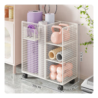 Caster Wheels Mesh Storage Rolling Cart Open Frame Rolling Exercise Rolling Cart Hanging Basket Heavy-Duty Metal for Gym, Fitness Room
