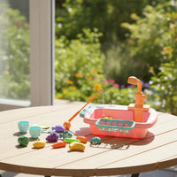 Circulating Play Sink with Fishing Toys Battery-Operated Toy Sink with Running Water Interactive Water Play Toy Child-Friendly for Preschoolers, Toddlers, Kids, Playroom, Preschool, Sensory Table