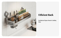 Drillwithout Drilling Installation Multifunctional Suction Rack Multi-Functional Kitchen Organizer Movable Hooks Wall Shelf Easy to Clean for Renters, Apartment Dwellers, Home Cooks, RV, Pantry