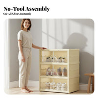 Large Capacity Installation-No-Assembly Shoe Cabinet Space-Saving Foldable Shoe Rack Closure Collapsible Plastic Shelf Easy to Clean for Apartment Dwellers, Collectors, Entryway, Bedroom, Hallway, Living Room