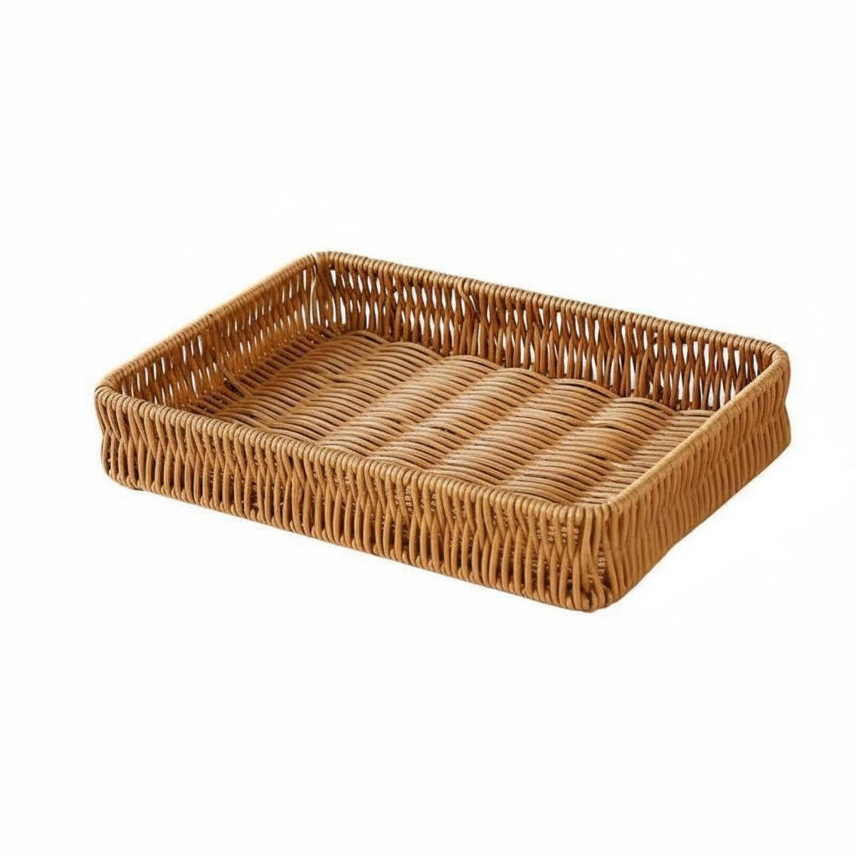 Imitation Rattan Design Round Woven Basket Handwoven Round Woven Bread Basket Straight-Sided Serving Tray adaptable for Interior Decorators, Restaurant Owners, Kitchen, Dining Table, Living Room, Pantry