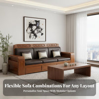 Solid Wood Storage Sofa Versatile-Versatile Design Walnut Wood Couch Firm Foam Cushions Chinese Design Living Room Set for Apartment Dwellers, Home