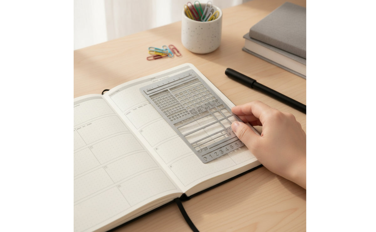2 Pieces Metal Stencil with Ruler Planner Template Bookmark Lightweight Bookmark Ruler for Students, Note Taking