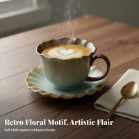 High-Temperature Fired Petal Rim Coffee Cup and Saucer Great Gift Flower Shaped Teacup Set Long-Lasting for Adults, Women, Home, Office
