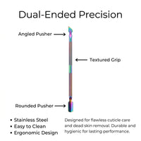 Cuticle Pusher for Manicure and Pedicure, Double-Sided Stainless Steel Metal, Professional Grade Nail Adults with Beveled Edges