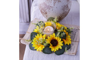 Sun-Like Flower Candle Circle Green Leaves Artificial Sun-Like Flower Wreath
