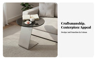 Minimalist Design C-Shaped Glass Surface Stand Slides Under Sofa C-Shaped Glass Table Space-Saving Living Room Furniture Easy to Clean for Interior Designers, Apartment Dwellers, Small Areas, Bedroom, Entryway, Reading Nook
