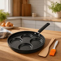4 Cup Egg Pan with Brush Four-Hole Egg Frying Pan with Multiple-Well Skillet for Home Cooks, Busy Parents, Breakfast, Meal Prep, Kitchen