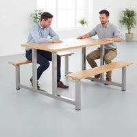 Easy to Clean Integrated Cafeteria Dining Unit Heavy-Duty Construction Dining Table with Attached Chairs Corrosion-Resistant Frame Commercial Furniture Comfortable Backrest for Restaurant