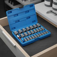 27 Pieces Stripped Screw Extractor Drill and Wrench Compatible Hex Nut Remover Kit Multi-Groove Design Stripped Bolt Extractor Kit for Workshop