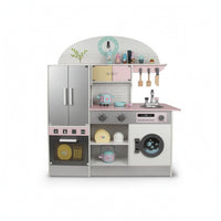 Wooden Play Kitchen Interactive Play Kitchen with Refrigerator   for Kids, Young Children, Playroom, Bedroom, Daycare