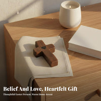 Walnut Wood Cross Ergonomic Grip Handheld Wooden Cross Compact Christian Symbol for People of Belief Members, Easter, Meditation, Pocket Companion