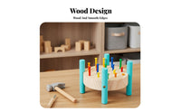 Hand-Eye Coordination Round Pounding Peg Bench Color Recognition Wooden Hammer and Peg Toy Fine Movement Skills Development for Preschoolers