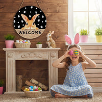Easter Plaque Round  Wooden Bunny Door Hanger Festive Design Easter Decoration for Home Entrance, Porch, Classroom