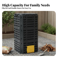 Outdoor Compost Bin Weather-Resistant Large Capacity Composter Ventilated Design Kitchen Waste Compost Box for Homeowners, Families, Backyard, Yard
