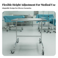 Stainless Steel Mayo Stand Resistant Rolling Instrument Table 360-Degree Rotating Casters Adjustable Medical Tray Stand for Doctors, Medical Facility