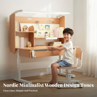 Anti-Pinch Safety Design Height Adjustable Kids Desk Set Safe & Long-Lasting Kids Desk and Chair Set Storage Drawer Solid Wood children's Writing Table Widened Desktop for Students, Boys, Girls, Homework, Homeschooling, Reading, Playroom