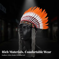 Geometric Embroidery Embroidered Feather Headdress Plush-Like Ties Feather Headdress Multicolored Headpiece Lightweight for Stage Performance, Photo Props