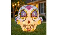 Halloween Inflatable Decor with LED Lights Illuminated Inflatable Skull with LED Indoor Sugar Skull Decoration for Lawn