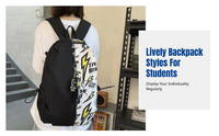 Student Backpack, Korean Style, Large Capacity, Striped Oxford, Graffiti, Unisex, Random Design