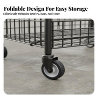 Grid Panel Design Foldable Market Stall Cart With Wheels Collapsible Vendor Display Shelf Large Capacity 2-Tier Gridwall Display Stand Lightweight for Street Vendors, Small Business Owners, Exhibitors, Night Markets, Supermarkets, Craft Exhibition S