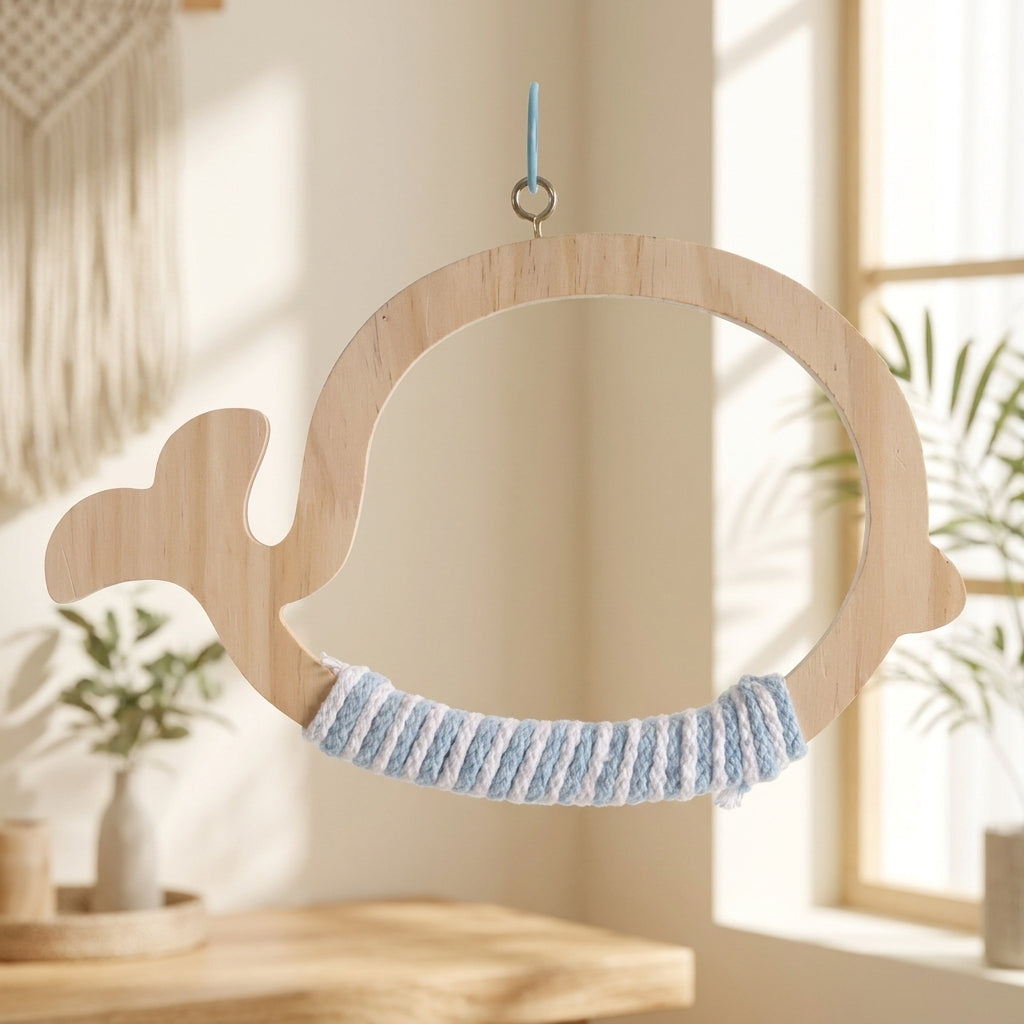 Bird Swing Stand with House Frame, Rope-Wrapped Wooden Avian Perch and Parrot Stand for Rest and Play, Suitable for Parrots, Budgies
