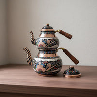 Stovetop Safe Turkish Teapot Set Solid Wood Handle House Decoration Anti-Scald Drinkware Tin-Lined Interior for Collectors