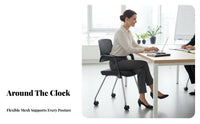 Breathable Backrest Wheeled Armchair with Perforated Back Effortless-rollingRolling Casters Wheeled Task Chair Ergonomic Design Office Furniture Padded Seat for Employees, Conference Attendees, Home Workers, Training Room, Workplace