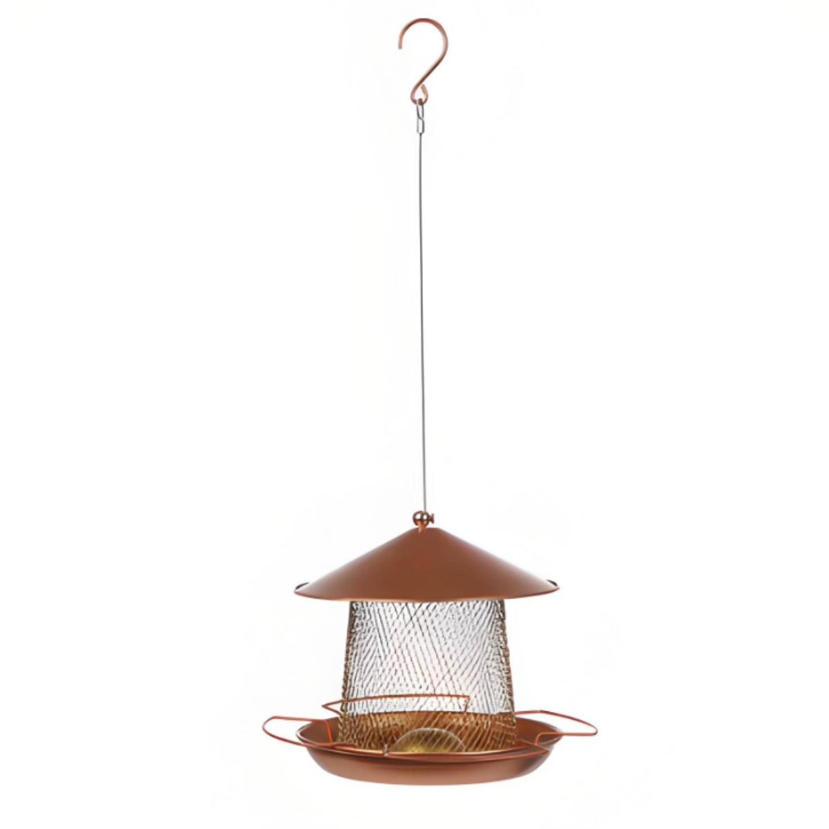 Conical Roof Hanging Bird Feeder Copper-Bronze Finish Metal Bird Feeder Perch Arms