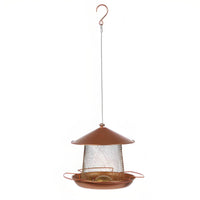 Conical Roof Hanging Bird Feeder Copper-Bronze Finish Metal Bird Feeder Perch Arms