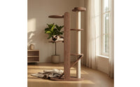 Wooden Cat Climber Climbing Tree Walnut Finish Cat Climbing Towers Structure Diagonal Ramp Pet Accessory
