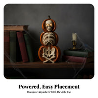 Traditional Orange Stacked Skeleton Pumpkin Figurine Powered Tabletop Ornament